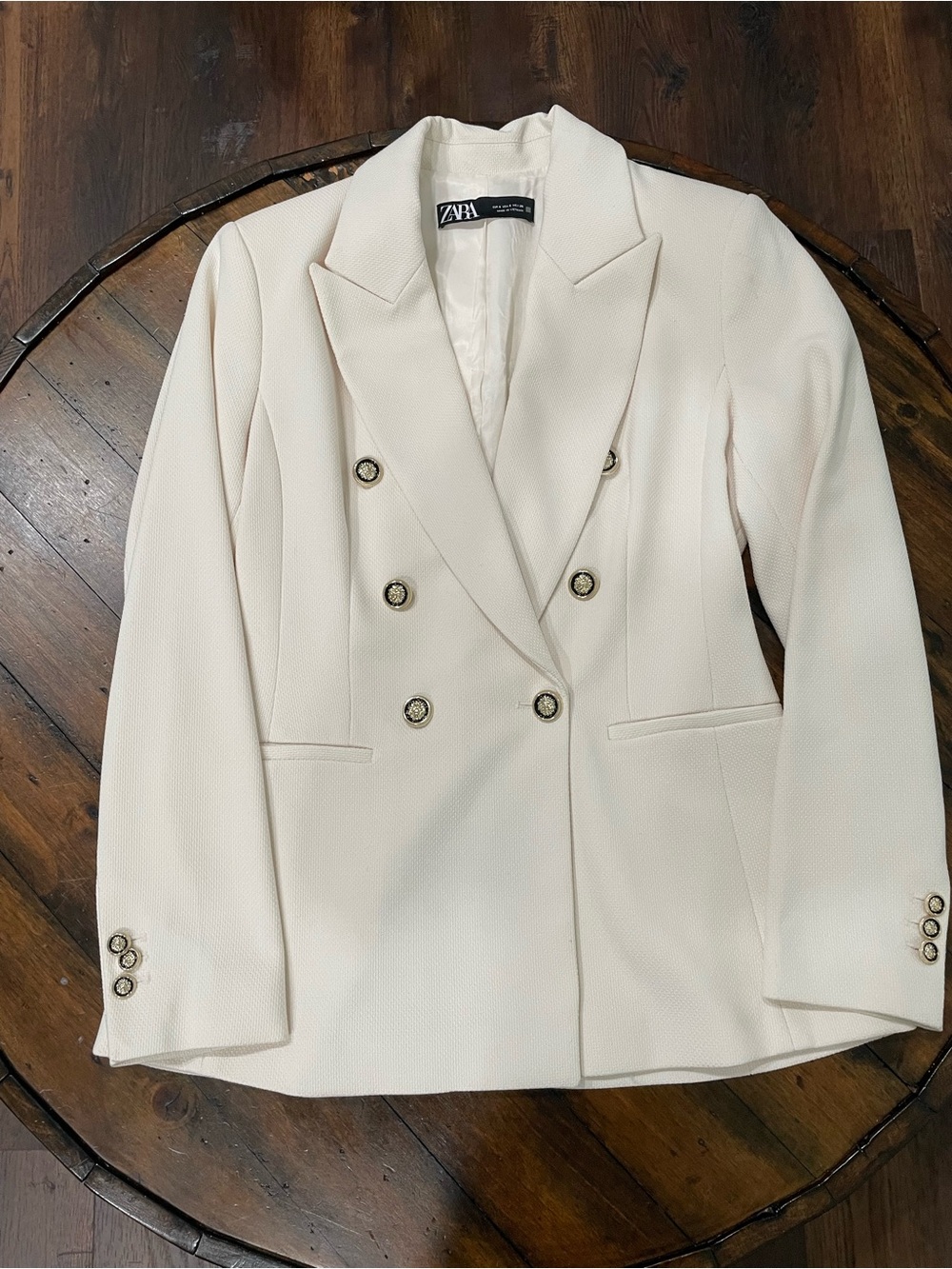 Zara Double-Breasted Cream-Colored Blazer Jacket